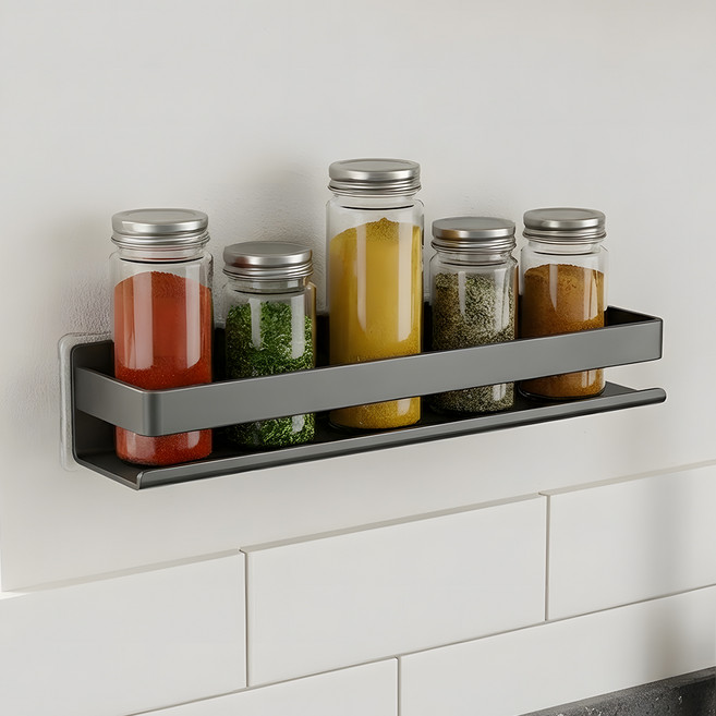 한봄누리 무타공 탈부착 일자 양념통 선반, 그레이, 1개