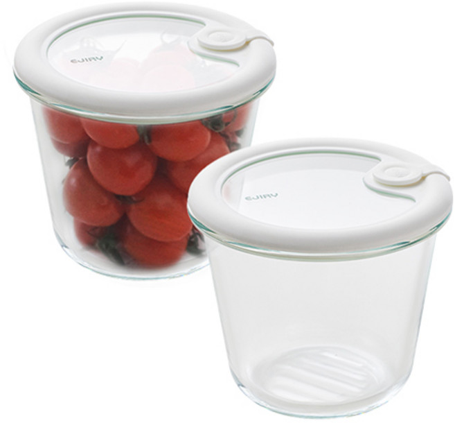 에지리 올글라스 내열유리 밀폐용기 원형, 2개, 700ml