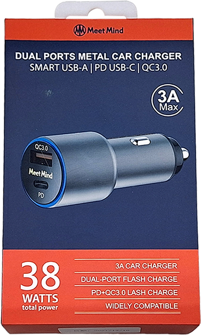 Meet Mind PD/QC 3.0 38W鋁合金車用快充 雙孔輸出, PC101, 黑色