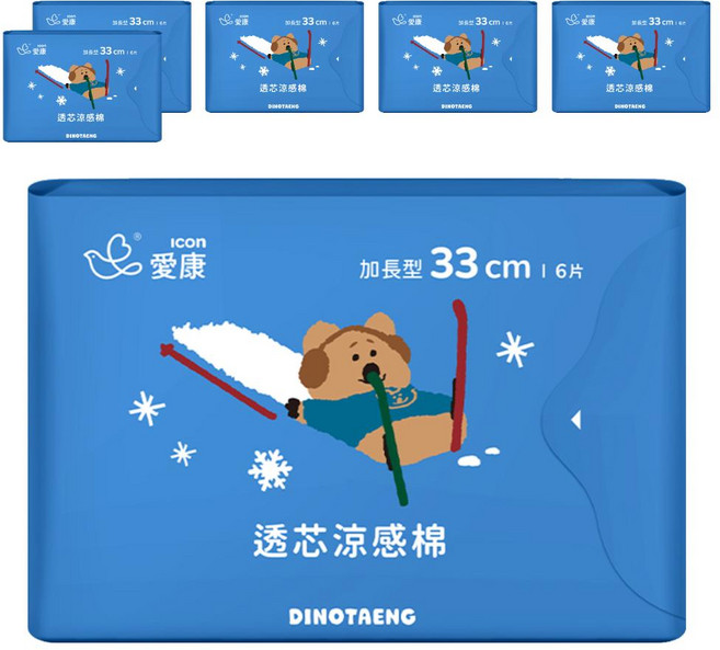 icon 愛康 DINOTAENG特別款 透芯涼感棉 護翼型, 夜用加長型(33cm), 6片, 6包