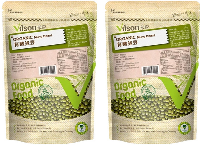Vilson 米森 100%有機綠豆, 450g, 2包