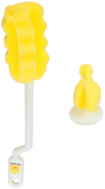 PiYOPiYO 黃色小鴨 泡綿旋轉奶瓶刷 360度清潔 旋轉不費力, 1組, 黃色