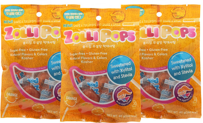 졸리팝 무설탕 막대사탕 오렌지, 40g, 3개