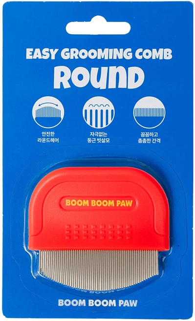 붐붐포 반려동물 이지 클린 그루밍 눈꼽빗 둥근 라운드 6.5 x 5.5 cm, 레드, 1개 - 쿠팡