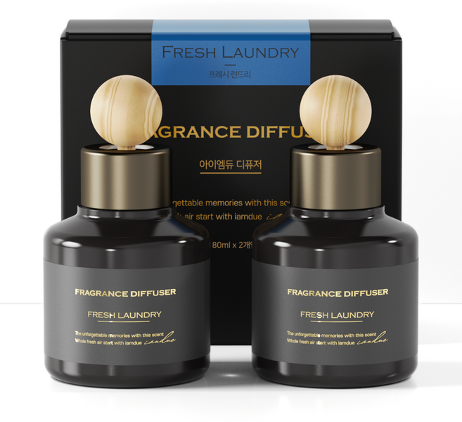 아이엠듀 차량용 퍼퓸 디퓨저 80ml x 2p + 우드볼스틱 2p 세트, 프레시런드리, 1세트