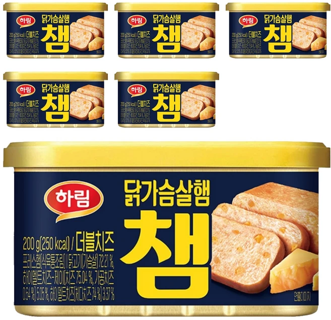 하림 챔 더블치즈 닭가슴살햄, 200g, 6개 - 쿠팡