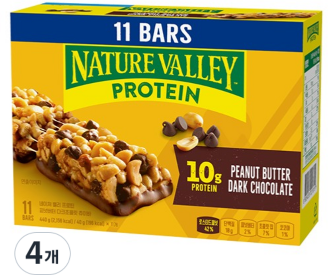 네이쳐밸리 프로틴 피넛버터 다크초콜릿 츄이바 11p, 440g, 4개