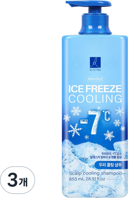 엘라스틴 아이스프리즈 두피 쿨링 샴푸 멘솔향, 855ml, 3개