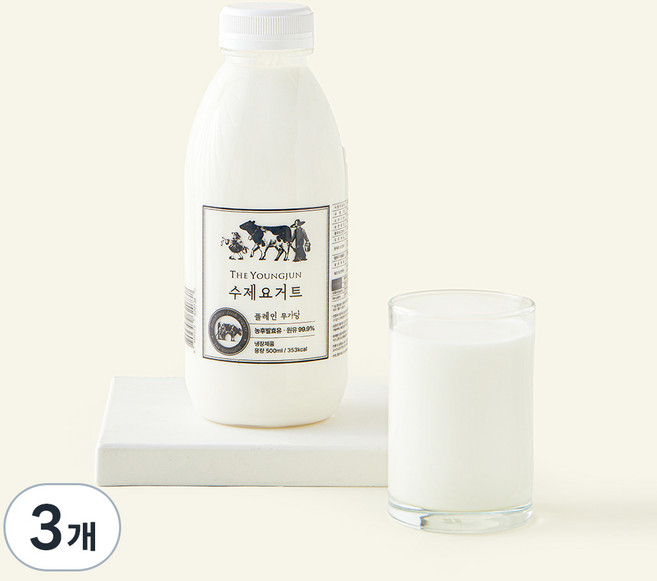영준목장 수제 요거트 무가당 플레인, 500ml, 1개입, 3개