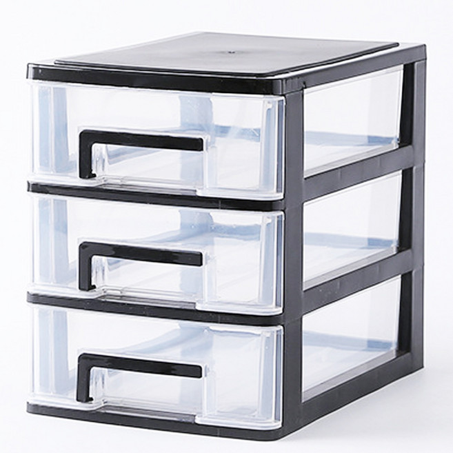 메이크미 책상 테이블 투명 미니 3단 수납 서랍함 문구 화장품 정리함 사무실 수납함, 1개, 블랙