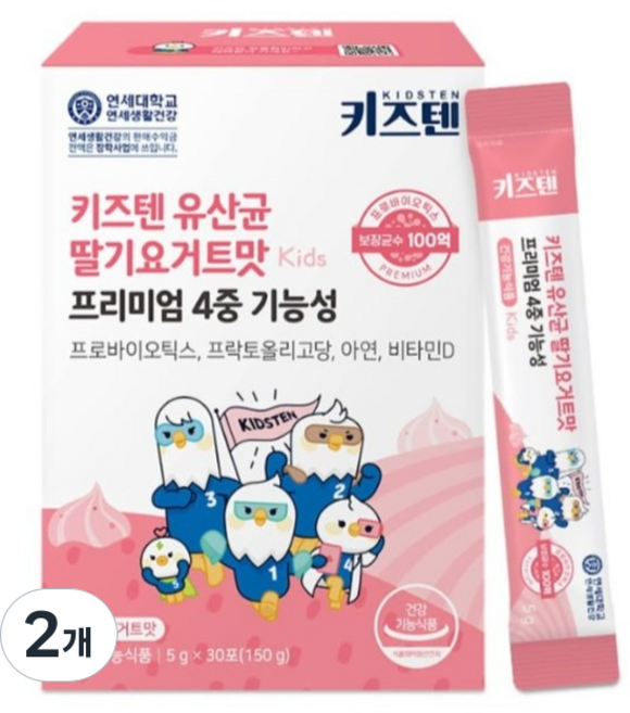키즈텐 4중기능성 프로바이오틱스 유산균 딸기요거트맛 30p, 150g, 2개