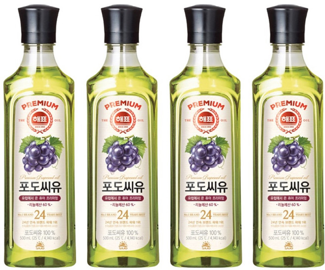 해표 포도씨유, 500ml, 4개