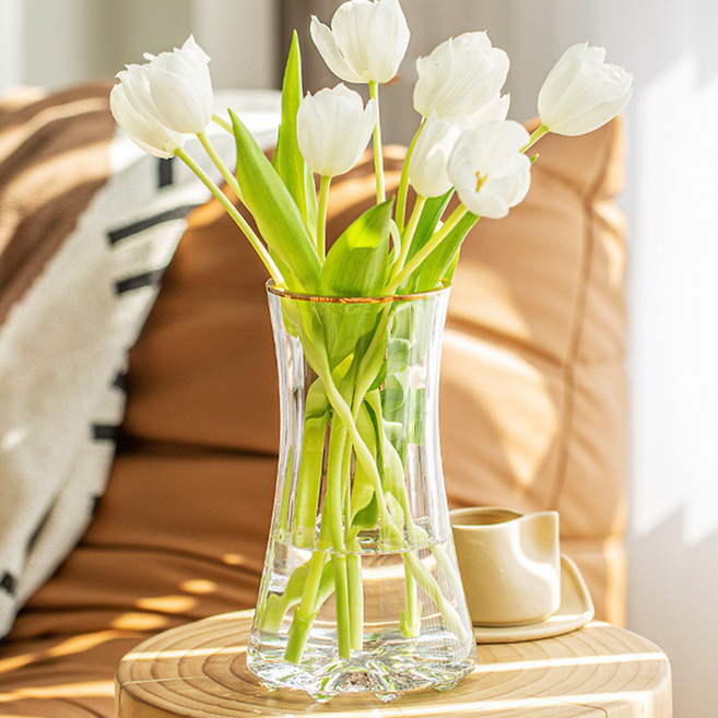 조인메이드 프리미엄 웨이브 꽃병, 골드 투명