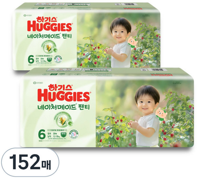 하기스 네이처메이드 팬티형 기저귀 남아용 점보형, 6단계, 152매