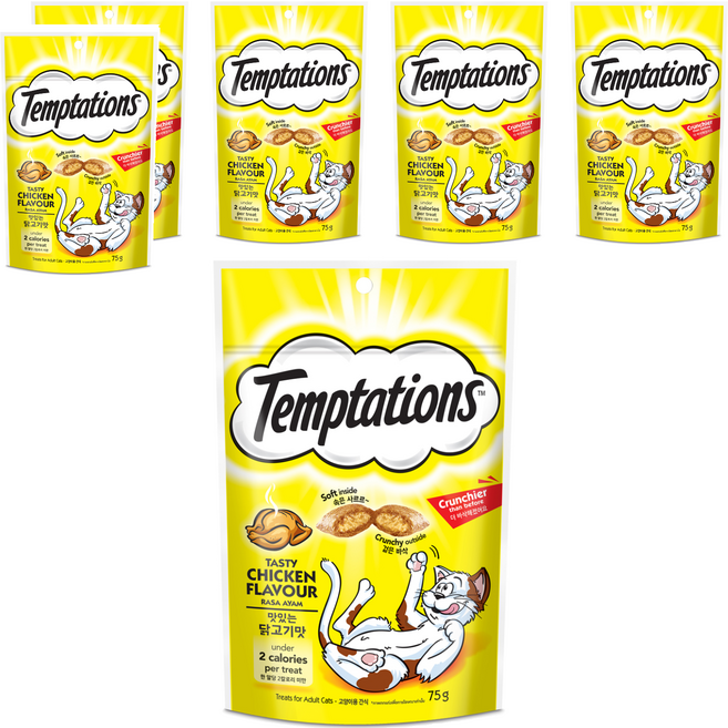 템테이션 고양이 스낵, 맛있는 닭고기맛, 75g, 6개