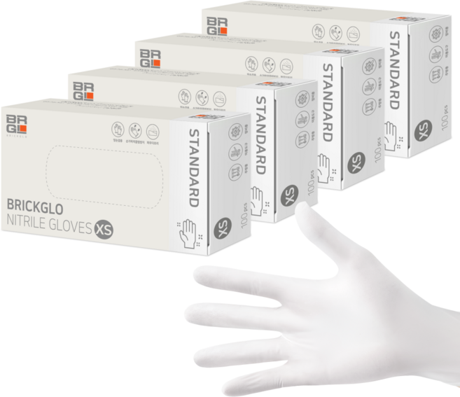 브릭글로 스탠다드 니트릴 장갑, 화이트, 미니(XS), 4개