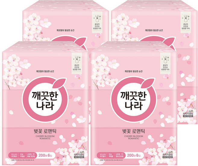 깨끗한나라 벚꽃 로맨틱 미용티슈 2겹, 200매, 24개