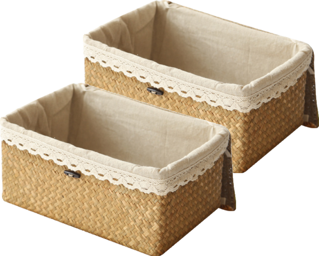 내일의공간 뚜껑 사각 라탄 바구니 + 커버 세트, 네츄럴, 2세트