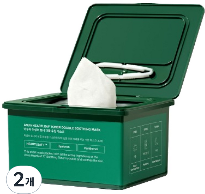 아누아 어성초 더블 수딩 마스크, 2개, 30개입