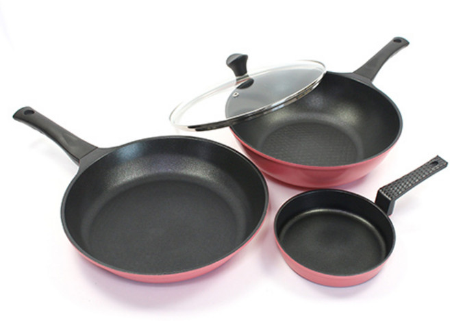 키친아트 본 핑크 프라이팬 세트, 혼합색상, 프라이팬 + 궁중팬 + 뚜껑(28cm) + 에그팬(16cm), 1개