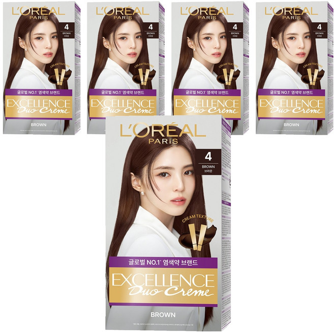 로레알파리 엑셀랑스 듀오크림 염모제, 4 브라운, 5개