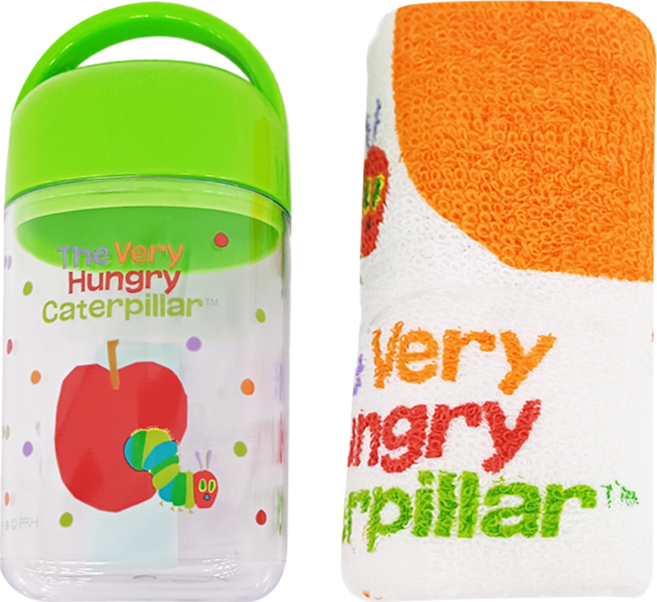 Skater 銀離子小方巾收納盒組 收納盒 + 方巾 收納盒尺寸58 x 44 x 125mm 方巾尺寸320 x 280mm, 好餓的毛毛蟲 白色, 1組