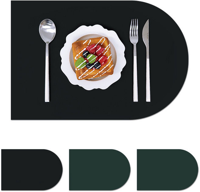 쾌청 어나더 가죽 식탁매트 반타원 세미오발리 4p, 블랙 + 그린, 30 x 45 cm, 4개