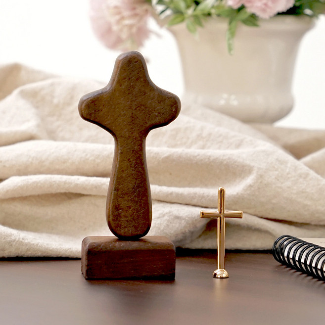 morningscent 납골당 장식용 미니어쳐 원목 십자가 세트, 다크브라운