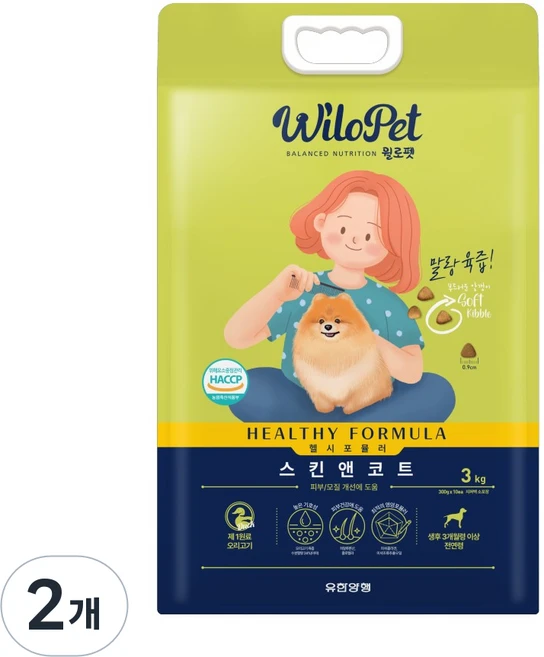 윌로펫 전연령용 강아지 헬시포뮬러 기능성 소프트사료 스킨앤코트, 2개, 3kg, 오리 - 쿠팡