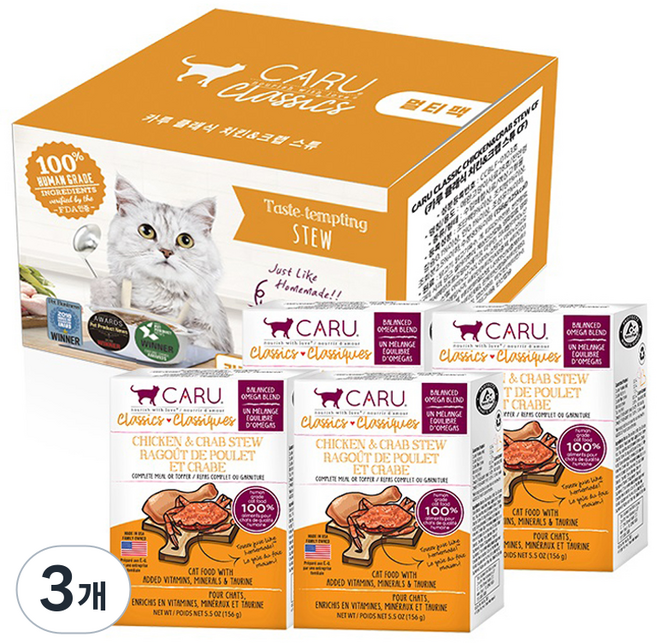카루펫푸드 전연령 고양이 클래식 스튜, 치킨+크랩, 624g, 3개