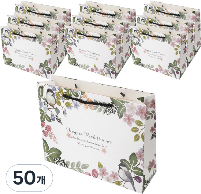리드홈 사랑스러운 플로랄 코팅 쇼핑백 중, 혼합색상, 50개