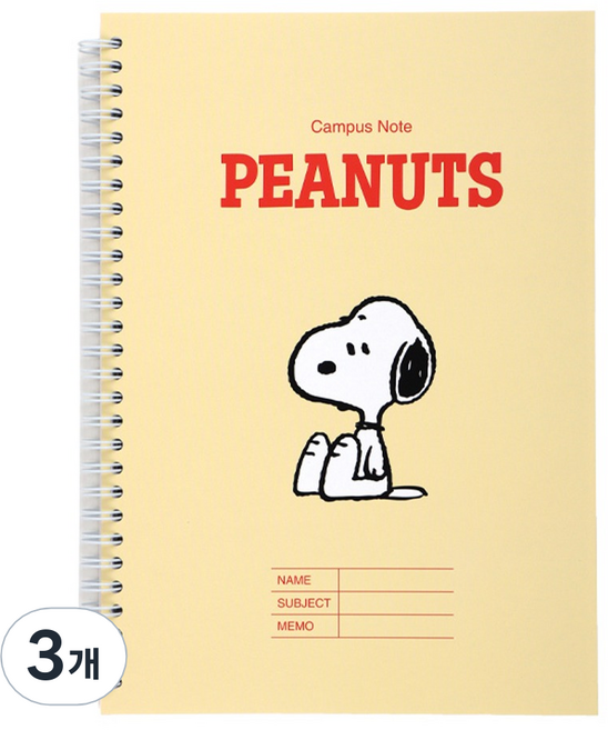 스누피 캠퍼스노트, 3개, 옐로우