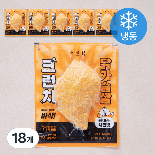 바르닭 크런치 닭가슴살 케이준치킨맛 (냉동), 90g, 1개입, 18개