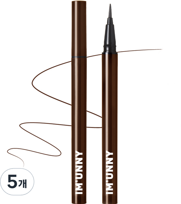 아임유니 스키니 핏 펜 아트 리퀴드 아이라이너, A02 딥브라운, 5개
