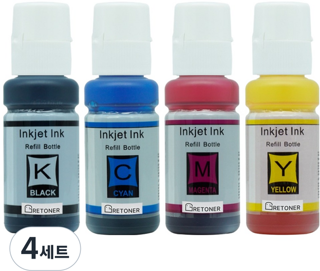 엡손 T664 호환 무한 리필 잉크 4종 세트, 검정, 파랑, 빨강, 노랑, 4세트