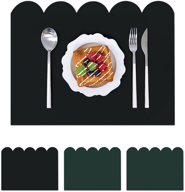 쾌청 어나더 가죽 식탁매트 윗구름 플루토, 블랙 + 그린, 30.6 x 45 cm, 4개