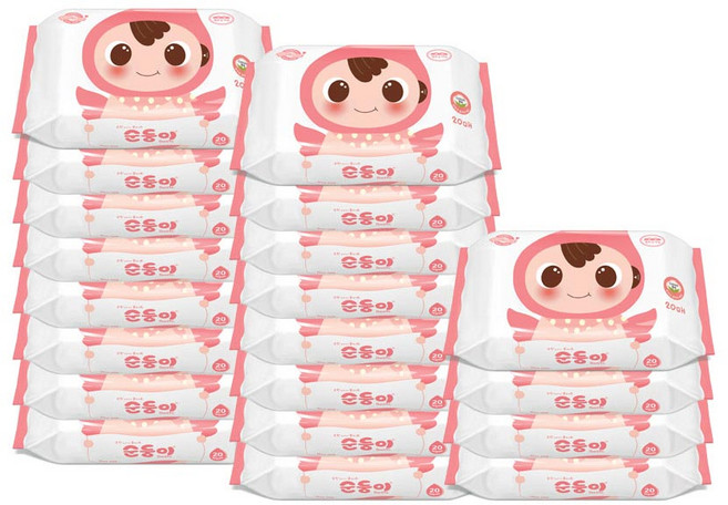 순둥이 베이직 무향 엠보싱 아기 물티슈 휴대 리필형, 20개, 20매, 55g