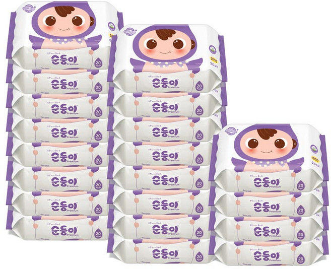 순둥이 프리미엄 엠보싱 아기 물티슈 휴대형, 65g, 20매, 20세트