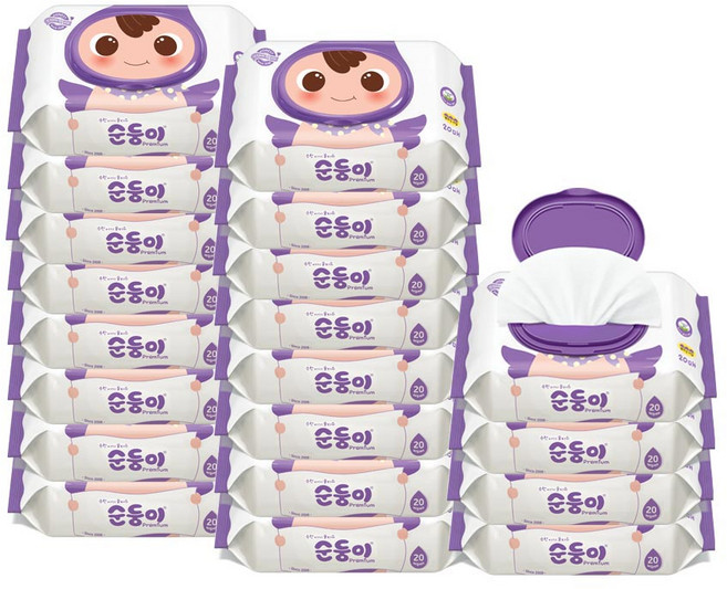 순둥이 프리미엄 엠보싱 유아 물티슈 캡형, 65g, 20매, 20개