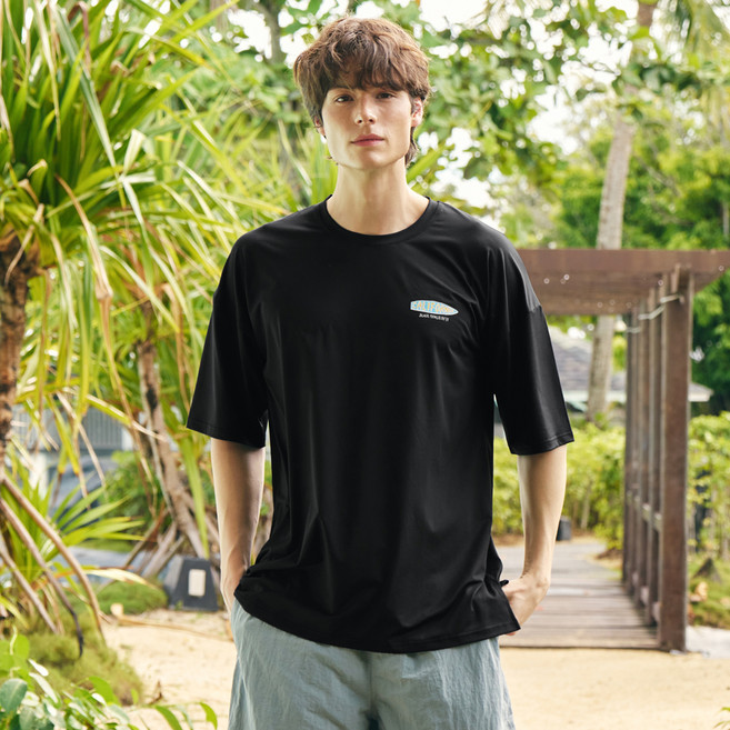 blackmonsterfit 涼爽海灘裝短袖防磨衣, 加州黑