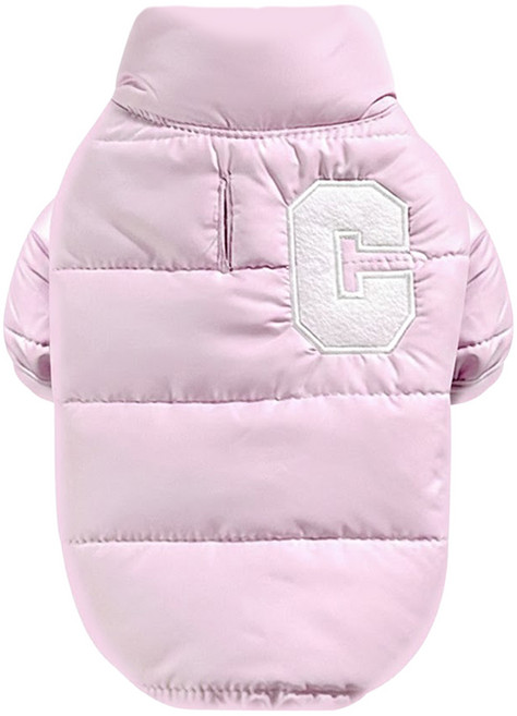SassyDog 鋪棉外套 防潑水 拉繩洞 寵物用, 韓風 C字 粉色, 1件