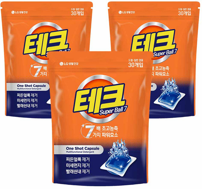 테크 수퍼볼 캡슐세제 일반드럼 겸용, 30개입, 3개