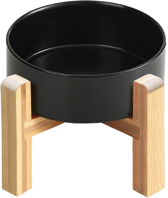 加高木架陶瓷碗 大 15.5cm, 黑色, 1組