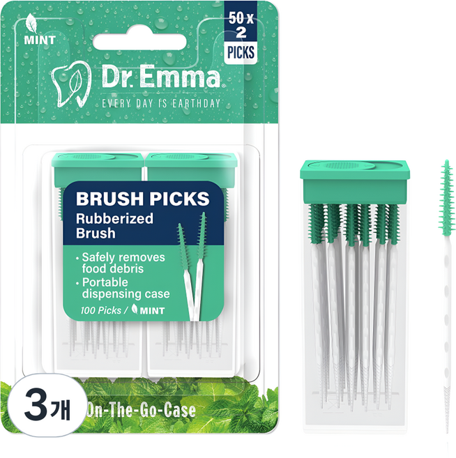 닥터엠마 휴대용 치간칫솔 일회용 이쑤시개, 0.8mm, 100개입, 3개