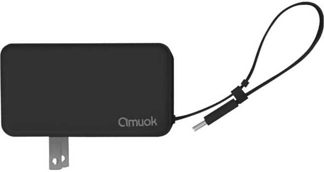 amuok 艾默克 自帶線插頭二合一行動電源 for iPhone Type-C/Lightning, DC032, 黑色