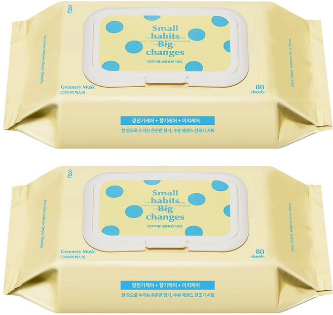 소소이지 이지 드라이 시트 그리너리 머스크 향 본품, 80개입, 2개
