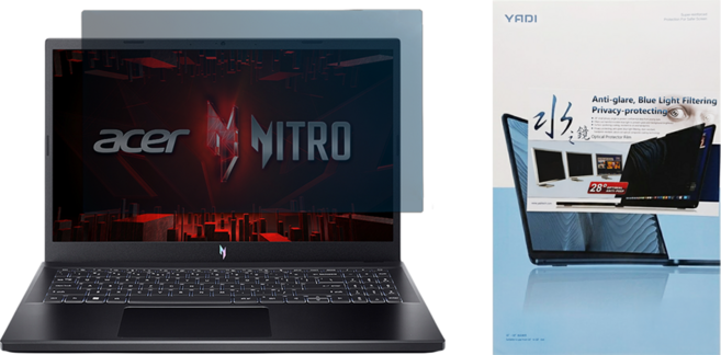 YADI 亞第 插卡隱貼 水之鏡防窺片 15.6 吋 16 : 9 Acer Nitro V 15專用 ANV15-51-95JQ 345 x 194mm, 透黑色, 1個