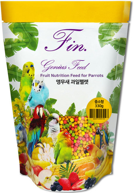 Fin 지니어스 피드 후르츠뉴트리션 과일펠렛 중소형 앵무새 사료, 330g, 1개