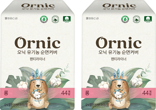 오닉 유기농 순면커버 팬티라이너, 44개입, 2개, 롱