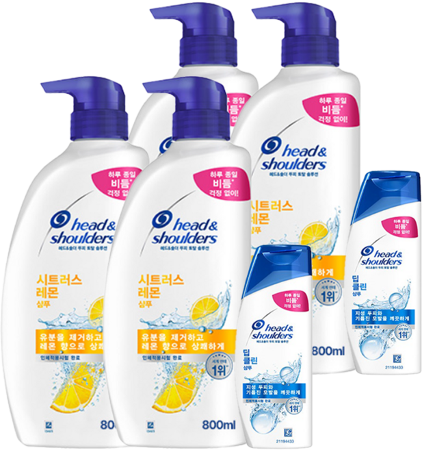 헤드앤숄더 시트러스 레몬 샴푸 시트러스향 800ml 2p + 딥클린 샴푸 프루티향 90ml, 2개